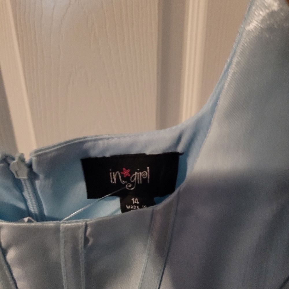 NWT- In Girl-City Triangles Blue Embellished Pleated Fit & Flare Dress GIRLS 14 - Picture 4 of 5